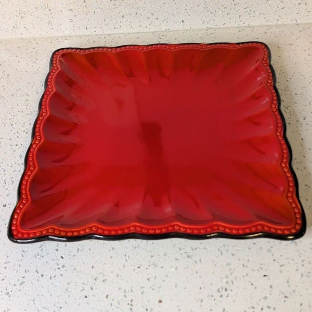 Roscher Hobnail Collection Red Stoneware Square Dinner Plates 10.75" Replacement